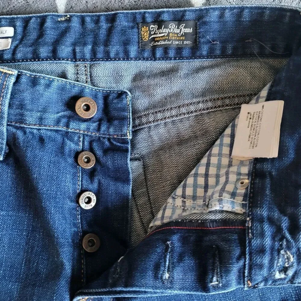 REPLAY R81 Mens Waitom Jeans Dark Blue W29 L32 Button Fly Selvedge Made In Italy